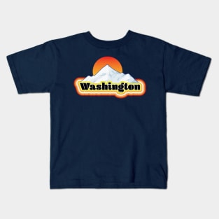 Retro Washington State Mountain Sun Kids T-Shirt